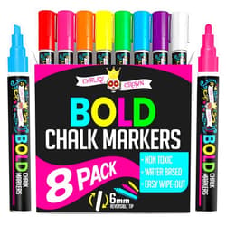 CHALKY CROWN Bold Liquid Chalk Markers - Dry Erase Marker Pens for Chalkboards, Signs, Windows, Blackboard, Glass, Mirrors - Chalkboard Markers with Reversible Tip (8 Pack) - (Multicolored, 6mm)