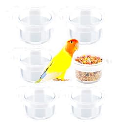 DQITJ 6 Pack Detachable Transparent Bowl Plastic Food Cup Convenient Hanging Seed Water Feeder for Parrot Canary Finch Small Size Bird