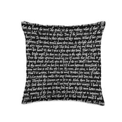 Grandio Design Library Book Lover Shakespeare Romeo & Juliet Love Letter Text Pattern Black Throw Pillow, 16x16, Multicolor