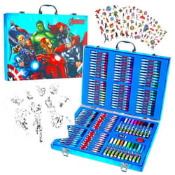 Marvel Art Case for Boys with Colored Pencils Washable Markers Crayons Stickers Drawing Supplies Travel Paint Kit Gifts for Kids (Avengers Art Case)