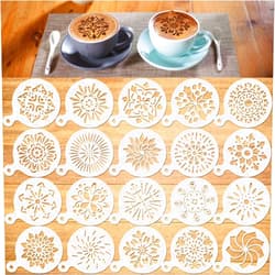 Konsait Cookie Template Stencil, 20 Pack Mandala Stencils for Coffee Cake Decorations, Reusable Template Stencils for Foam Barista Oatmeal Hot Chocolate Party Decoration Supplies Dot Painting Crafts