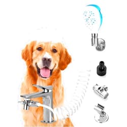 KINLIV Sink Faucet Dog Shower Attachment - 2-in-1 Dog Shower Head, Bath Sprayer & Soap Dispenser, Pet Bath Brush, 79