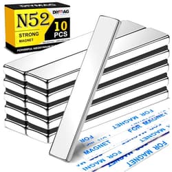 DIYMAG N52 Powerful Neodymium Bar Magnets, Heavy Duty Magnets with Double-Sided Adhesive, Rare Earth Magnet Perfect for Fridge, DIY, Garage, Kitchen, Science, Craft, Office-60x10x3mm, 10 Pack