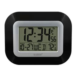 La Crosse Technology WT-8005U-B-INT Atomic Digital Wall Clock with Indoor Temperature, Black,