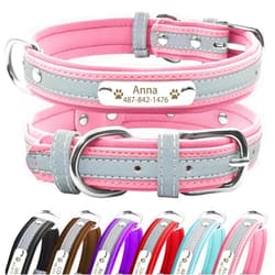 Senristar Personalized Reflective Dog Collars with Neoprene Padded,Custom Engraved Dog Collar with Name Plate for Small Medium Large Dogs (XS,Pink)