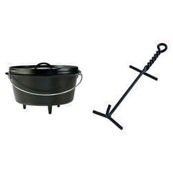 Lodge Seasoned Cast Iron Deep Camp Dutch Oven + Camp Dutch Oven Lid Lifter