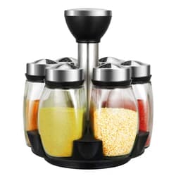Hossejoy 6-Jar Revolving Spice Rack Organizer Holder, Kitchen Countertop Seasoning Stand Organizer Include 6 Glass Jar Bottles, Great Gift For Chefs & Foodies (Spices Not Included)