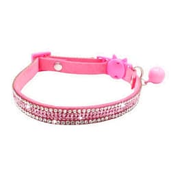 THAIN Basic Adjustable Cat Collar Bling Diamond Breakaway with Bell for Kitten Girl boy (Pink)
