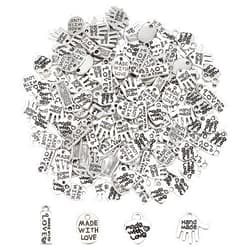 FINGERINSPIRE 200Pcs 4 Shapes Alloy Word Message Charms Pendants Handmade Made with Love Charms Oval/Heart/Rectangle/Hand Shapes Jewelry Making Accessories for DIY Necklaces, Bracelets, Key Chains