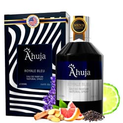 AHUJA Royal Bleu Eau De Parfum for Men 3.4 fl oz - Long Lasting- Grapefruit,Ginger,Fresh Citrus & Deep Woods-Best Alternative for Bleu De Chanel