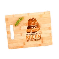 The Quintessential Hostess Darth Vader I Find Your Lack Of Bacon Disturbing Engraved Bamboo Wood Cutting Board with Handle Charcuterie Cheese Gift 8.5 x 11