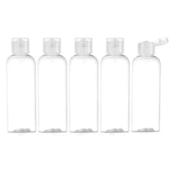 LISAPACK 3.4Oz Travel Bottles with Flip Cap (5 Pcs) Empty Dispenser Container for Travel Size Cosmetics (100ml, Clear Cap)