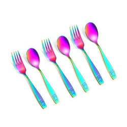 Pimoys 6 Pieces Toddler Utensils Kids Rainbow Silverware Stainless Steel Toddler Forks and Spoons Set, Metal Childrens Safe Flatware Child Cutlery Set, Dishwasher Safe