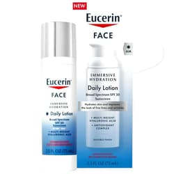 Eucerin Face Immersive Hydration Daily Face Lotion Broad Spectrum SPF 30 Sunscreen, Daily Moisturizer with Hyaluronic Acid Smooths Fine Lines and Wrinkles, 2.5 Fl Oz Bottle