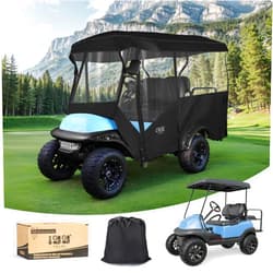 10L0L Golf Cart Enclosure Universal Rain Cover, Portable & Drivable 4-Sided Black Golf Cart Cover Fit for Club Car/EZGO RXV TXT, Yamaha, Waterproof, 4 Passenger 93.7inch Roof