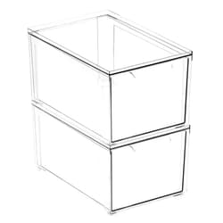 mDesign Plastic Closet Organizer Bin w/Pull Out Drawer - Stackable Storage for Closet - Organization for Shoes, Clothes, Bags, Totes, Small Linens, and More - Lumiere Collection - 2 Pack - Clear
