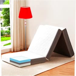 BedLuxury 4 Inch Tri Folding Mattress Queen Size with Storage Bag, Foldable Memory Foam Topper Portable Floor Guest Bed with Removable Cover, Breathable Washable