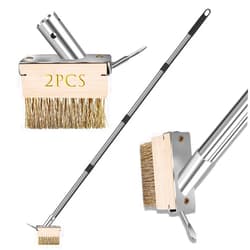 GHWMYD Manual Moss Grout Remover Brush with Detachable 64.9Inch Handle for Deck Pavers Patios Walkways Crevice Cleaner Tool, 2 Pcs Metal Wire Brush Heads with Crack Scraper Weeder Puller, Black