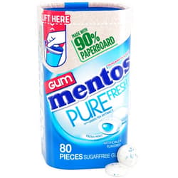 Mentos Pure Fresh Sugar-Free Chewing Gum with Xylitol, Fresh Mint, in a recyclable 90% Paperboard Bottle, 80 Piece (Pack of 1)