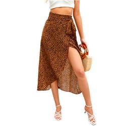 Newchoice Women's Boho Leopard Skirt High Low Split Summer Beach Midi Wrap Skirts