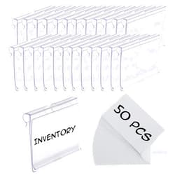 Noleja 50pcs Labels for Storage Bins Plastic Label Clip, Basket Labels Clip On Wire Shelf Price Label Holder Merchandise Sign Display Holder, 50pcs Label Insert Included (2.36IN*1.57IN)