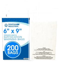 Spartan Industrial - 6” X 9” (200 Count) Self Seal Clear Poly Bags with Suffocation Warning for Packaging, Shipping - Permanent Adhesive
