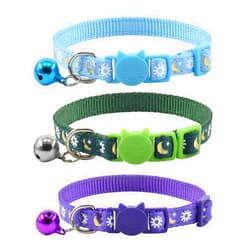 XPangle 3 PCS Breakaway Cat Collar with Bell, Moon Cat Collar Adjustable Cute Kitten Collars Soft for Cat Puppy 7-10.2in (Blue Green Purple)