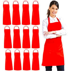 Syntus 12 Pack Bib Apron, Unisex Aprons Adjustable Waterdrop Resistant with 2 Pockets Cooking Kitchen Apron for Chef, BBQ Drawing Apron Bulk, Red