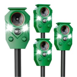 PEXPEL 4 Pack Solar Deer Repellent Devices with Motion Sensor & LED Lights, Waterproof Cat Repellent Outdoor, Ultrasonic Animal Repeller Repels Dog, Raccoon, Skunk, Coyote for Garden, Yard & Lawn