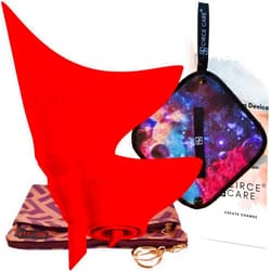 CIRCE CARE 2nd Gen SuAmiga Female Urination Device (in color True Red) with New Waterproof Carry Bag + Silver Infused Pee Cloth (1pc Black Galaxy)
