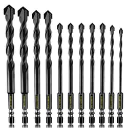 DKIBBITH 11-pc Masonry Drill Bits Carbide Concrete Drill Bit Set for Stone Tile Brick Ceramic Glass Metal Sheet Plastic and Wood, Quick Change 1/4
