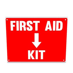 Unp First Aid Sign, Durable Plastic Safety Sign, 7 x 10 Inch, Red on White, for Indoor/Outdoor Use