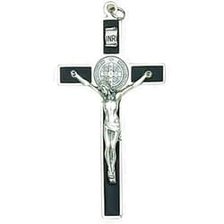 Hail Mary Gifts Religious & Catholic, 1pc Saint Benedict Black Enamel Wall Cross - Silver Tone Medal