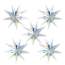 HADEEONG 5Pack 9-Pointed Paper Star Lanterns 11.8 Inch Iridescent Hanging Paper Lampshade for Winter Wonderland, Christmas Holiday, Weddings, Frozen Birthday Party Celebration Decor