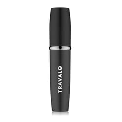 Travalo LUX Perfume Atomizer | Travel Refill U-Change System TSA Approved | Reusable Airtight Easy Fill Mini Pump Sprayer | Lightweight Portable | Brushed Polished Metal Alloy Outer Shell Black 0.17oz