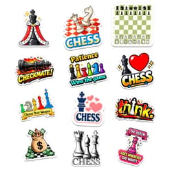 Tinoshop 12 Pcs Chess Stickers, Funny Chess Quotes Checkmate Think Patience Wins The Game Designs Stickers Die-Cut Waterproof for Laptop, Water Bottle, Phone, Window, Helmet (2 inch)