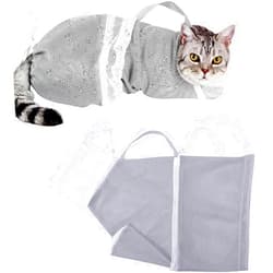 Yoogeer Adjustable Cat Bathing Grooming Bag, Puppy Dog Pet Cleaning Shower Net Bag, Anti-Bite Scratch Cat Restraint Bag for Shower, Cleaning Ear, Medicine Feeding, Nail Trimming (Grey + White)