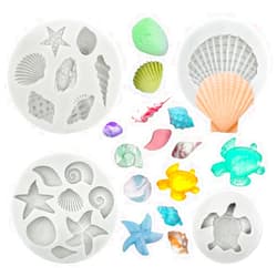 ELINKA 4 PCS Marine Theme Cake Fondant Silicone Mold Seashell Conch Starfish Sea Turtle Baking Molds for Chocolate Cake Decoration Candy Polymer Clay DIY Crafting Projects
