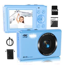 SMARTKLIK Upgrade Digital Camera, FHD 4K 44MP Autofocus Digital Point and Shoot YouTube Camera with 16X Zoom, 32GB SD Card, Compact Digital Camera Cheap for Teens Boys Girls Kids Blue Camera