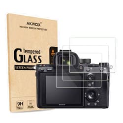 AKWOX [3-Pack] Tempered Glass Screen Protector for Sony A9 A7II A7RII A7SII A77II A99II RX100 RX100V RX1 RX1R RX10 RX10II, [0.3mm 2.5D 9H] screen protector for A7R3 A73 A72 A7R2 A7S2 A7R Mark 2
