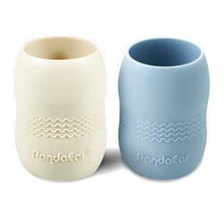 PandaEar (2 Pack 100% Tiny Silicone Drinking Training Cup for Baby and Toddler (Blue&White)