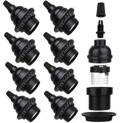 Zevnico 8 Pack E26 E27 Light Sockets, Black Medium Screw Base with Shade Ring, Retro Period Style Edison Lamp Holder, Replacement DIY Making Light Bulb Socket Cover Pendant Lamp Holder Keyless Lamp