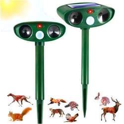 JahyElec 2 Pcs Solar Ultrasonic Animal Repeller Outdoor Deer Repellent Devices with Motion Sensor Waterproof Solar Animal Deterrent to Scare Cat Dog Squirrel Rabbit Raccoon Skunk Repellent for Yard Garden Lawn