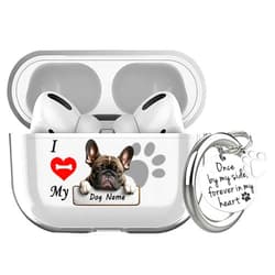 VNGDA Custom Pet Name I Love My French Bulldog Dog Haedphone Clear Case for Apple AirpodS Pro 2/1 and 3rd Generation，Soft TPU Protective Charging Cover with Keychain for Dog Lover