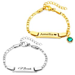 Jexiva Personalized Baby Name Bracelet with Birthstone – Non Tarnish - Double-Sided Engraving – Stainless Steel PVD 18k Gold Platted or Silver – Adjustable Size for Babies/Toddlers/Kids