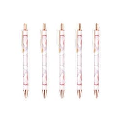 Muenjxh Ballpoint Pen 5Pcs Click Pens Pattern Metal Retractable Reusable 1.0 mm Medium Ballpoint Pens for Office School (Pink Marble Pattern, 1mm,Black)