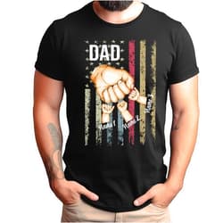 Handmade Personalized Best Dad Ever T-Shirt with Kids Name, Custom Dad Grandpa American Flag Shirt, Fist Bump Dad Shirt, Fathers Day T-Shirt, Gift for Husband, Dad Grandpa Gift from Kids