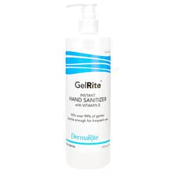 DermaRite GelRite Instant Gel Hand Sanitizer Pump, 16 Ounce - Rinse Free, Waterless - Moisturizing Formula Enriched with Vitamin E, Alcohol Based, No Sticky Residue - Kills 99.99% of Germs Instantly