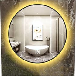 LBYDXD 50cm / 60cm / 70cm / 80cm LED Lighted Bathroom Makeup Mirror, Wall Mounted Illuminated Vanity Mirror Round, Double Touch White Light/Warm Light Optional
