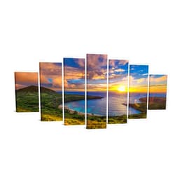 iKNOW FOTO XLarge Canvas Set of 7 Wall Art Wall Decorations Sunrise from Hanauma Bay On Oahu, Hawaii Landscape Printed Paintings for Living Room Framed Ready to Hang 70x32 Inches